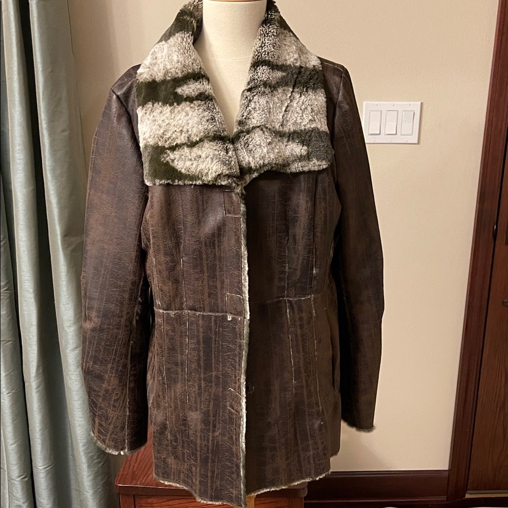 New Faux Leather and Faux Fur Brown Coat.